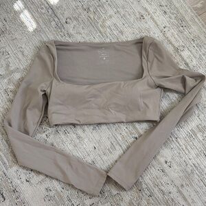 Crop Shop Boutique Freedom Scoop Long Sleeve Crop Almond
